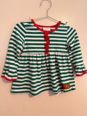 Millie Jay Christmas Stripe Ruffle Tunic Top | 24M | Boutique EUC